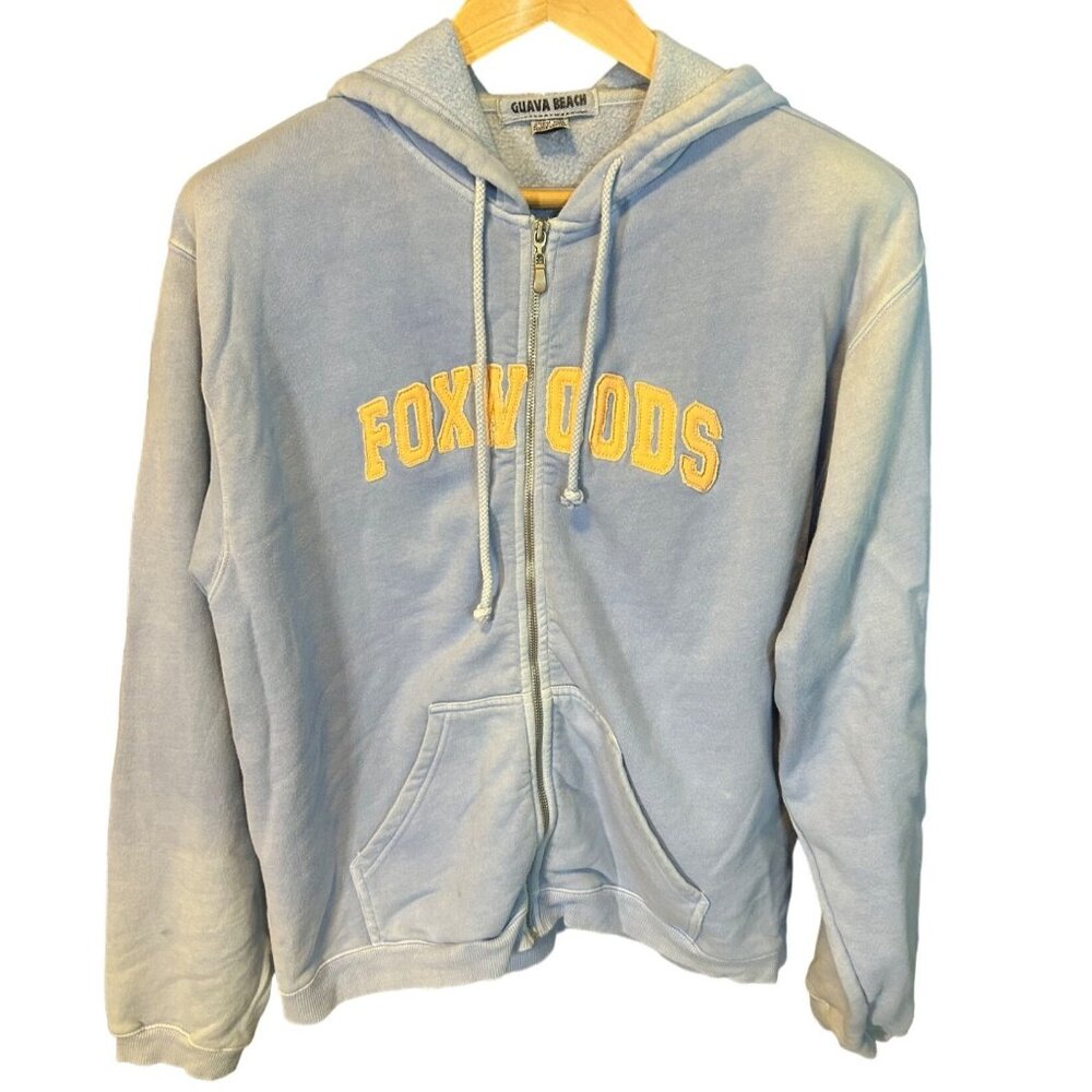 Foxwoods Light Blue Hoodie Size L Cotton Polyester Blend Front Zipper Pockets